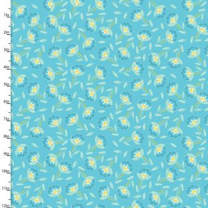 Cotton Craft Fabric 110cm wide x 1m Summer Song Collection-Turq Bloom Sewing Online 17273-TURQ