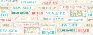 Cotton Craft Fabric 110cm wide x 1m Beach Travel Collection-Beach signs Sewing Online 17337-CRM