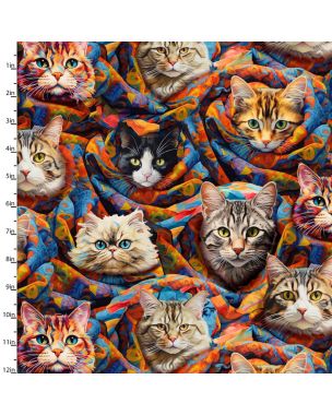 Cotton Craft Fabric 110cm wide x 1m Purrfectly Playful Collection-Purrfect Purrito Sewing Online 22963-MLT