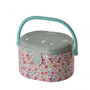 Medium Oval Sewing Box Sewing O'Clock Floral Fabric | 24 x 20 x 15cm | Storage and Organiser Basket with Compartments for Sewing Supplies, Accessories, Thread, Needles and Scissors Sewing Online GA1124M
