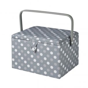 Large Sewing Box Grey Spot Fabric | 31 x 23 x 20cm | Storage and Organiser Basket with Compartments for Sewing Supplies, Accessories, Thread, Needles and Scissors Sewing Online GA1129L