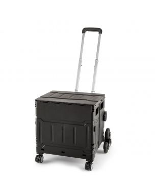 Plastic Folding Trolley Black | Craft/Sewing and Hobby Box with Stair Climbing Wheels | 47 x 52 x 41cm Sewing Online YN8812-BLACK