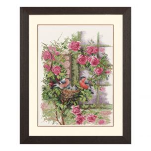 Counted Cross Stitch Kit: Nesting Birds in Rambler Rose (Evenweave) Lanarte PN-0008020