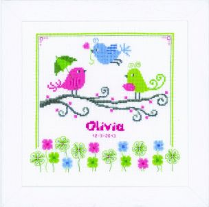 Counted Cross Stitch Kit Birth Record Birds Vervaco PN-0021542