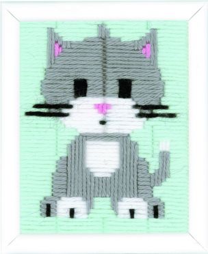Long Stitch Kit Grey Kitty Vervaco PN-0147443