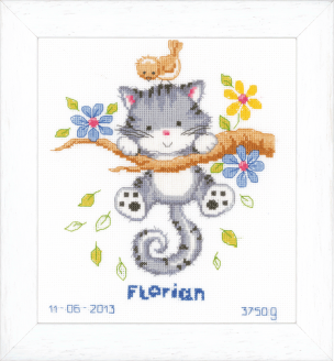 Counted Cross Stitch Kit Birth Record Kitten Vervaco PN-0146276