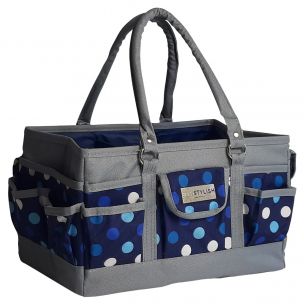 Craft Organiser Bag Navy Polka, Collapsible Caddy and Tote with Compartments for Sewing, Scrapbooking, Paper Craft and Art Sew Stylish PT900-NAVY-POLKA