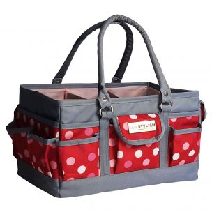 Craft Organiser Bag Red Polka, Collapsible Caddy and Tote with Compartments for Sewing, Scrapbooking, Paper Craft and Art Sew Stylish PT900-RED-POLKA