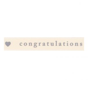 Berisfords 15mm Nat/Grey Congratulations Ribbon (20m spool) Berisfords Ribbon R1349115-1