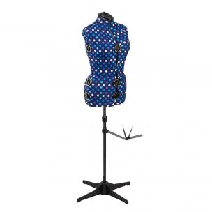 Adjustable Dressmakers Dummy in Blue Polka Dot with Hem Marker, Dress Form Sizes 10 to 20, Pin, Measure, Fit and Display your Clothes on this Tailors Dummy Sewing Online SW5918-