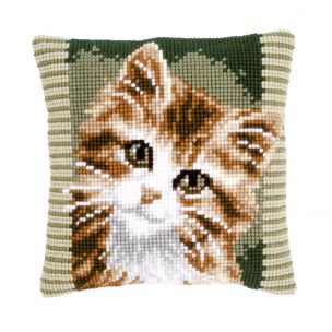 Printed Cross Stitch Cushion: Brown Cat Vervaco PN-0149856