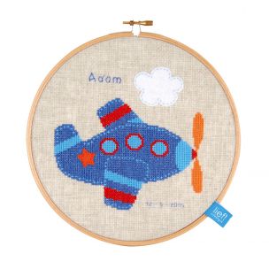 Counted Cross Stitch Kit with Ring: Birth Record: Lief! Aeroplane Vervaco PN-0154864